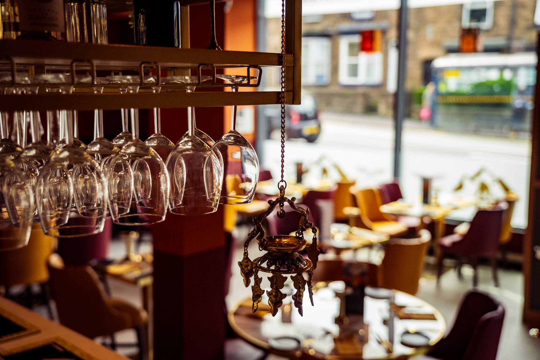 Bar Stemware & Brass Lamp